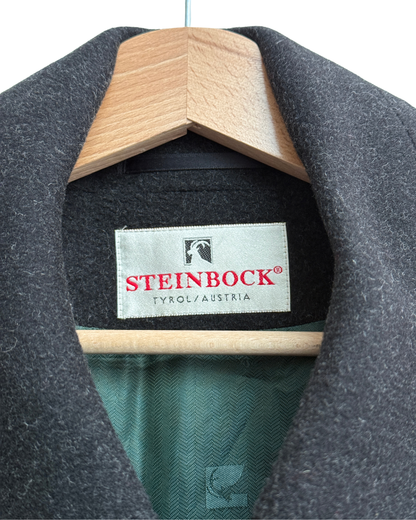 Steinbock Tyrol Austria Dark Charcoal Virgin Wool Loden Coat with Shoulder Cape, Size 56, Men