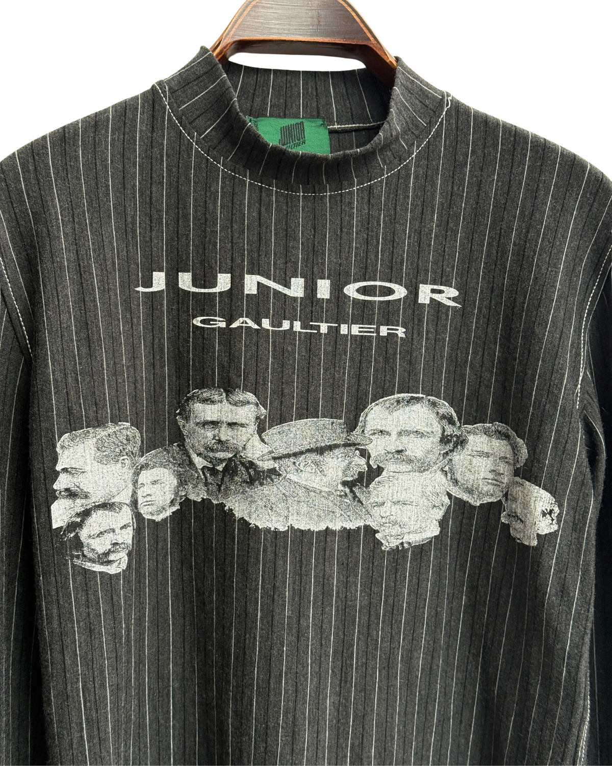 FW 92/93 Junior Gaultier pinstripe photograph-print top, size L