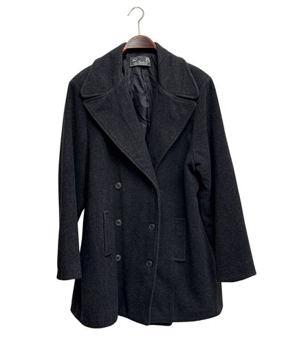 Vintage Italian Wool Blend Double Breasted Peacoat Charcoal L Men