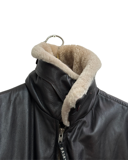 Basry Dark Brown Leather Aviator Bomber Jacket, Men's Size M