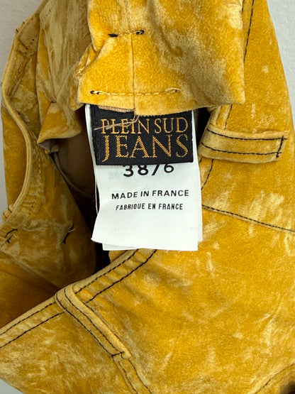 Plein Sud Jeans Vintage 1990s Acid-Washed Mustard Velour Trapeze Skirt Size 38 Made in France