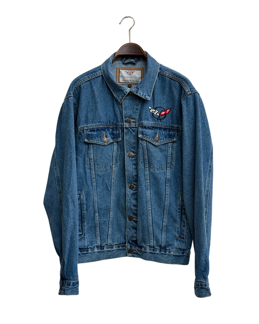 Vintage Corvette Embroidered Denim Trucker Jacket L Men