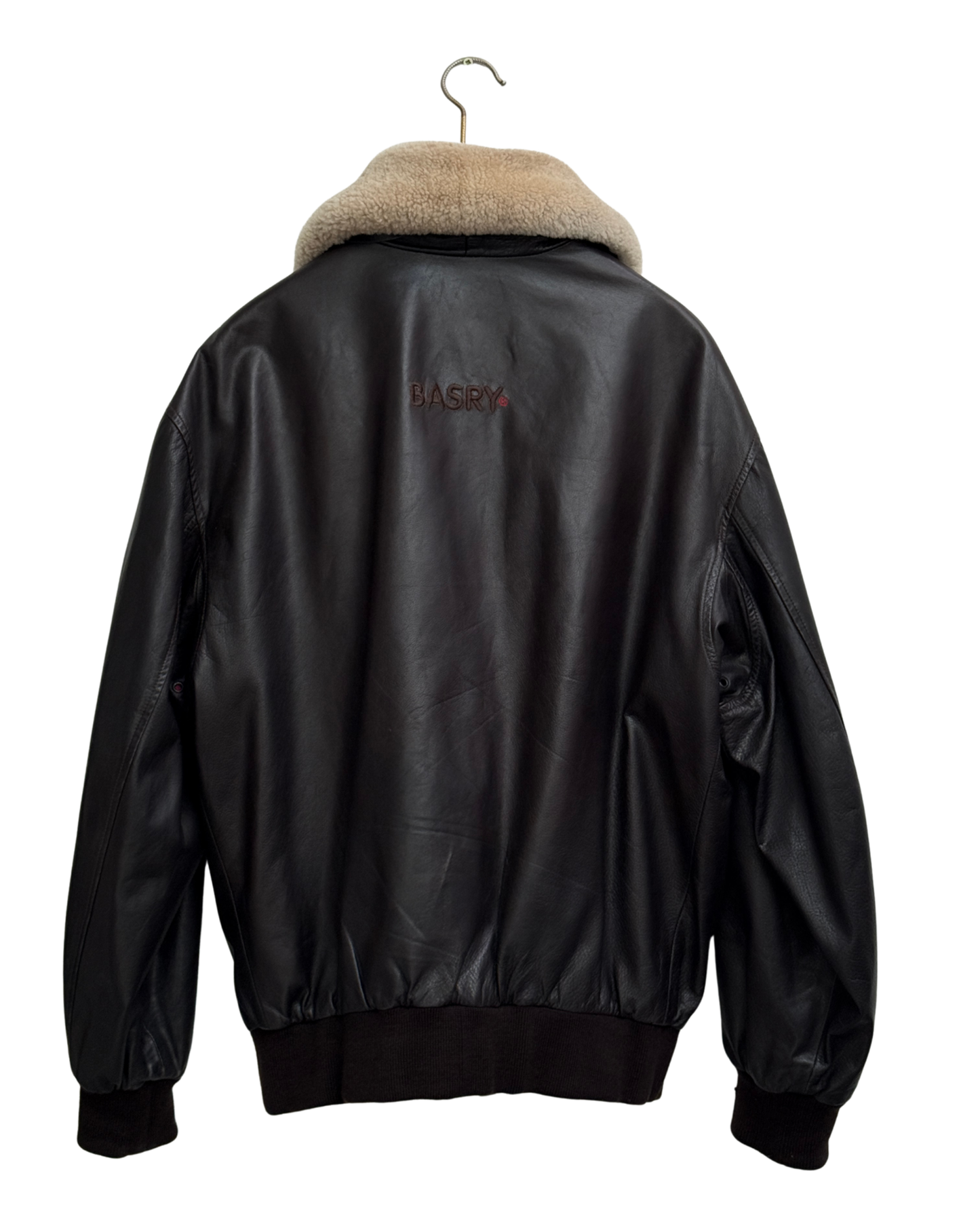 Basry Dark Brown Leather Aviator Bomber Jacket, Men's Size M