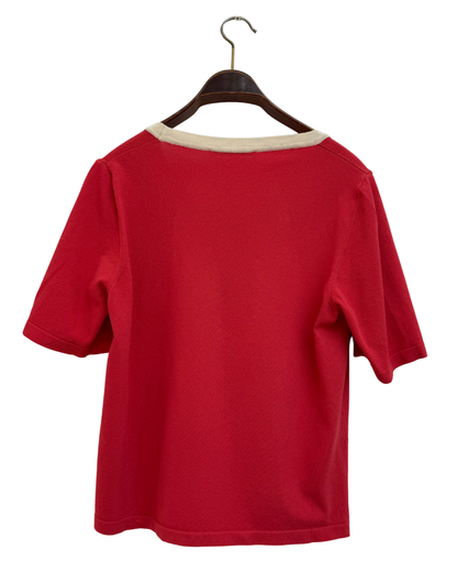 NATAN+ Red Crepon Knit Top with Cream Trim Size 40