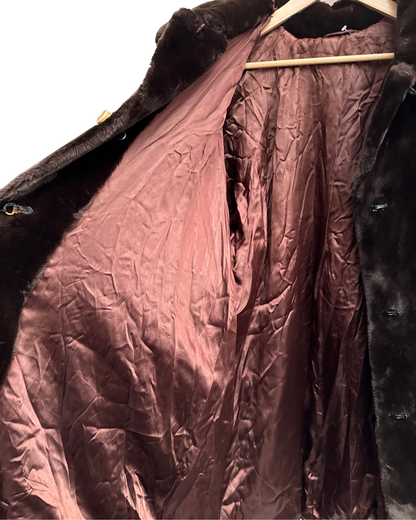 Vintage 1970s Faux Fur Coat Dark Chocolate Brown XL Women