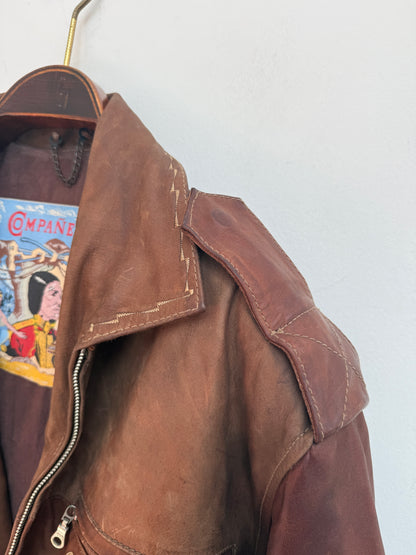 Compañeros Vintage Distressed Brown Leather Bomber Jacket Men Size L-XL