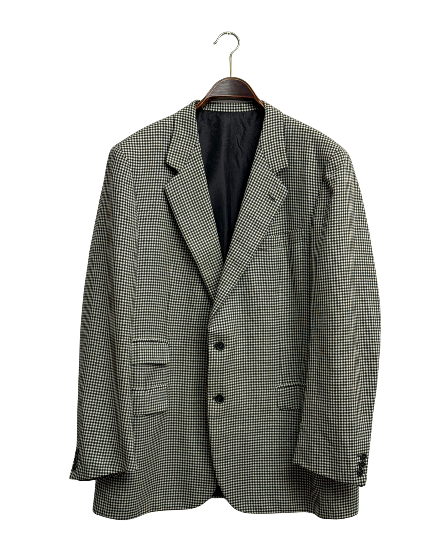 Brioni Vintage Wool Beige & Black Houndstooth Blazer Size 54