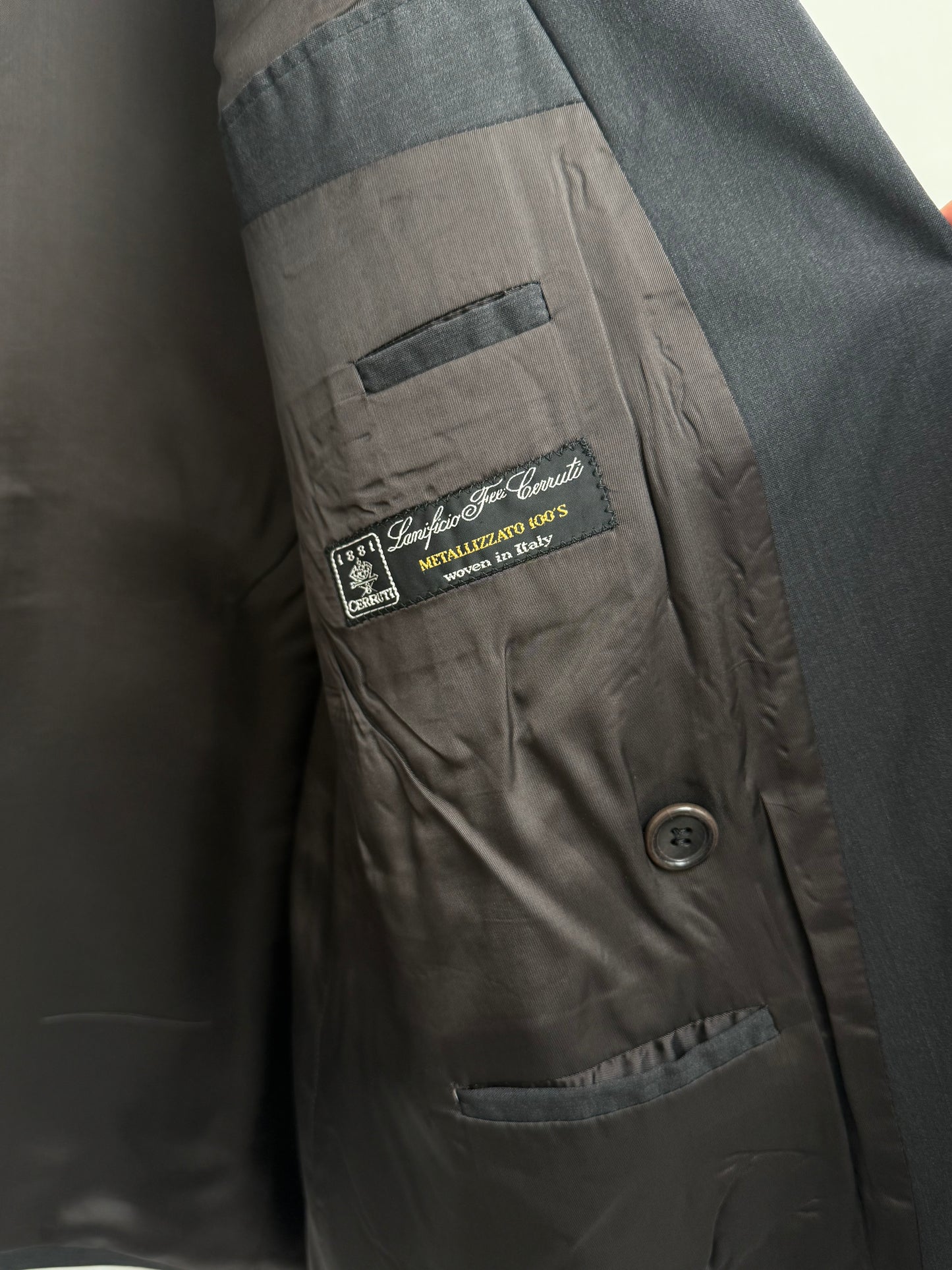 Hugo Boss Al Capone Double Breasted Blazer Charcoal Grey Cerruti 1881 Metallizzato Wool Vintage Size 52