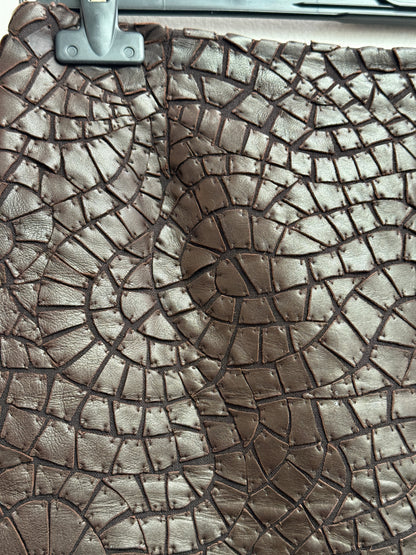 Guy Laroche vintage brown wool skirt with hand-tacked leather mosaic appliqué FR 40