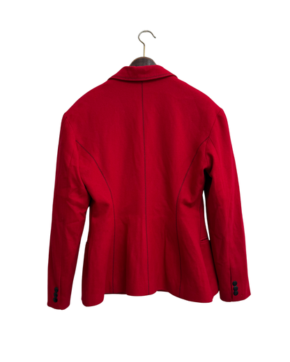 Plein Sud Vintage 1990s Wool Cashmere Skirt Suit Red Black Picot Stitch Made in France Size 38/40