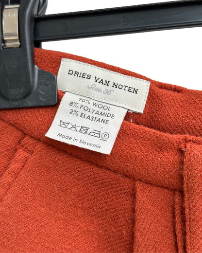 Dries Van Noten Burnt Orange Rust Wool Tailored Trousers Size 36 Made in Slovenia