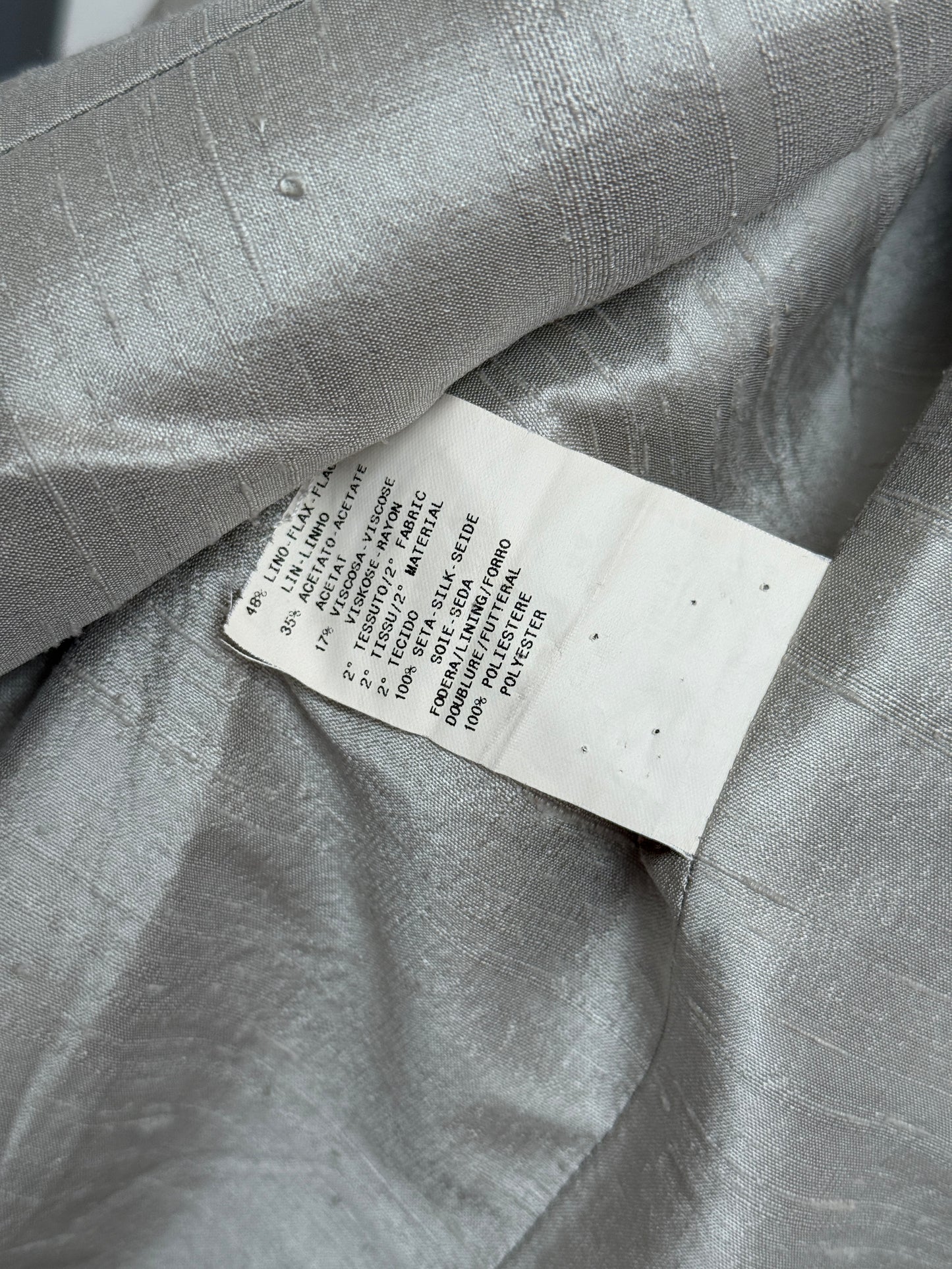 Armani Collezioni Linen Blend Geometric Blazer Black White Silk Lining Size 44 IT Made in Italy 2005