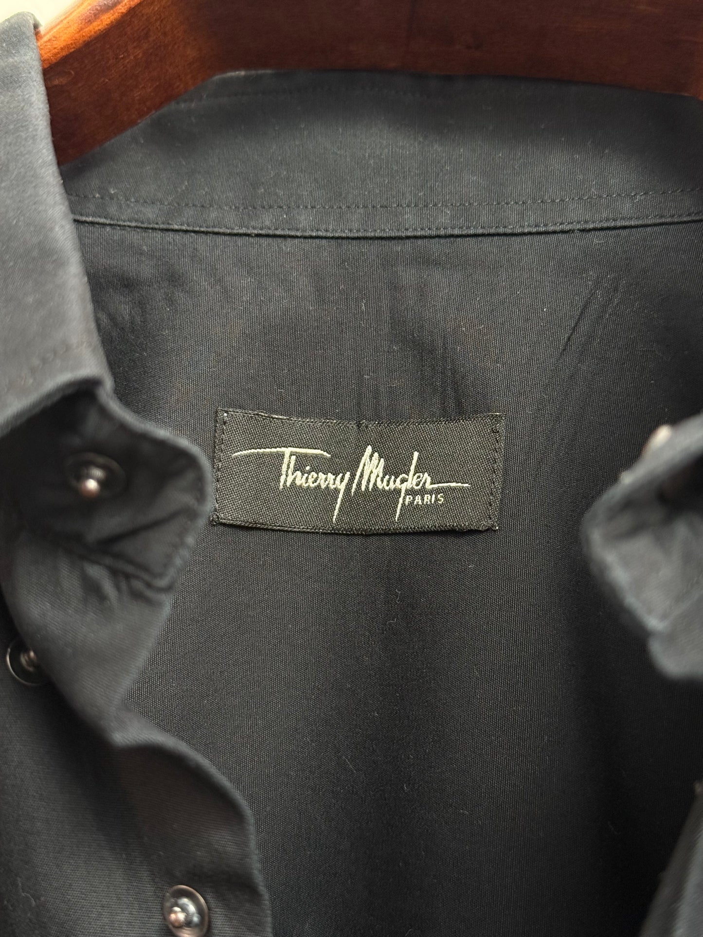 Thierry Mugler Vintage Black Cotton Snap Shirt Size L