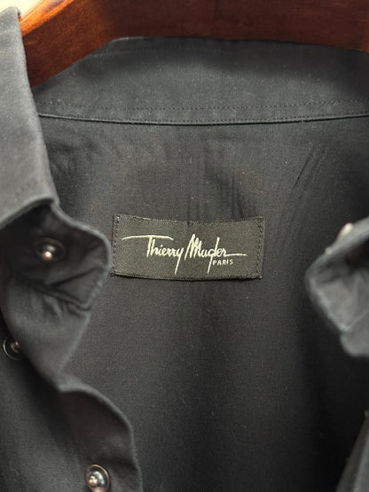 Thierry Mugler Vintage Black Cotton Snap Shirt Size L