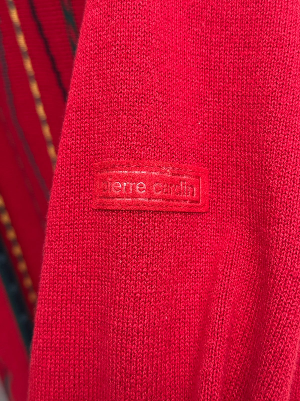 Pierre Cardin Paris Red Jacquard Knit Sweater with Vertical Stripes, IT 54, Men