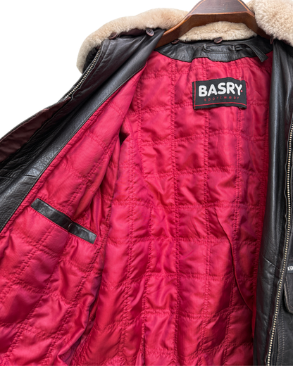 Basry Dark Brown Leather Aviator Bomber Jacket, Men's Size M