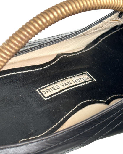 Dries Van Noten Vintage black leather lace-up mules size 39