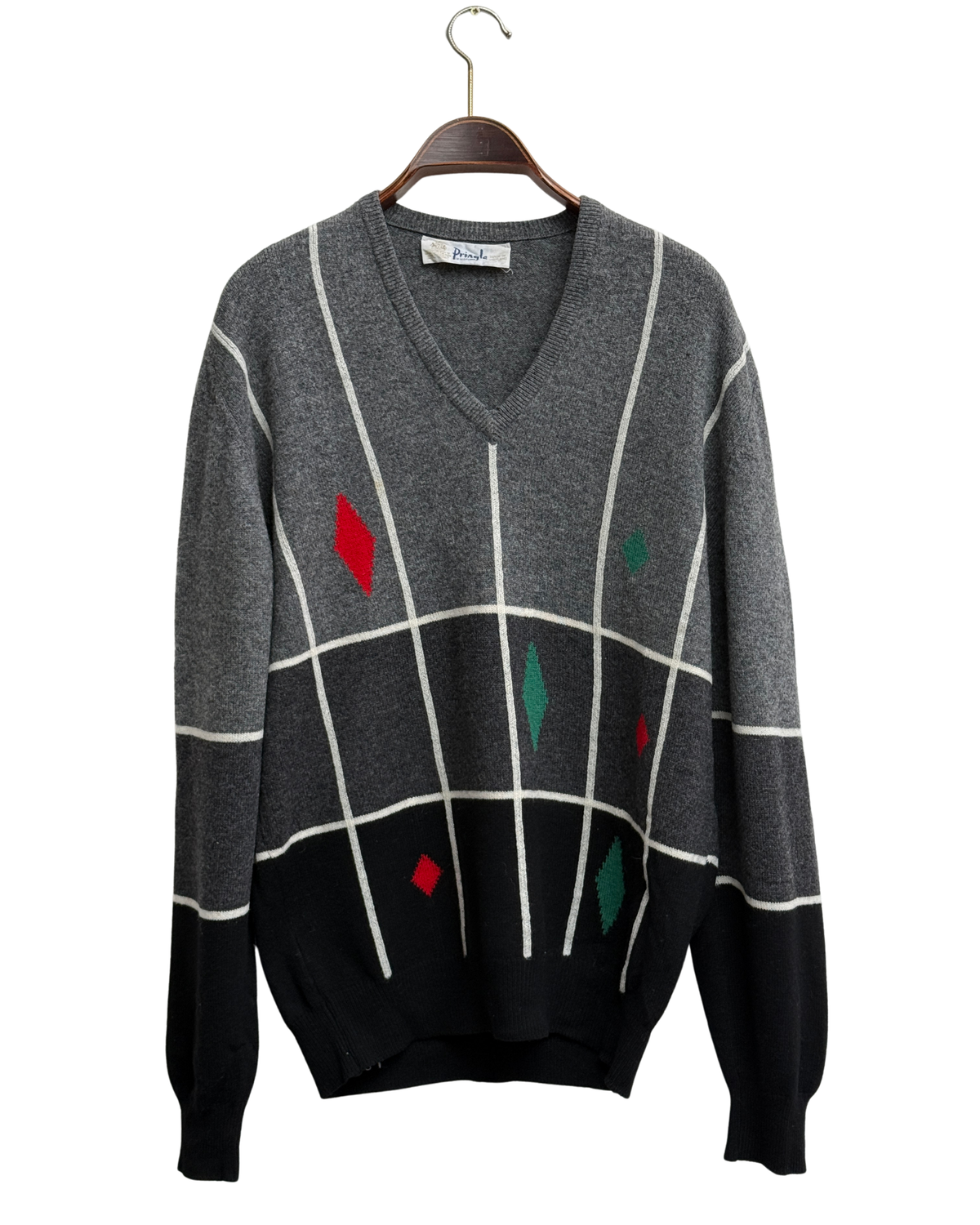 Pringle of Scotland Vintage Diamond Knit V Neck Sweater L/XL Men