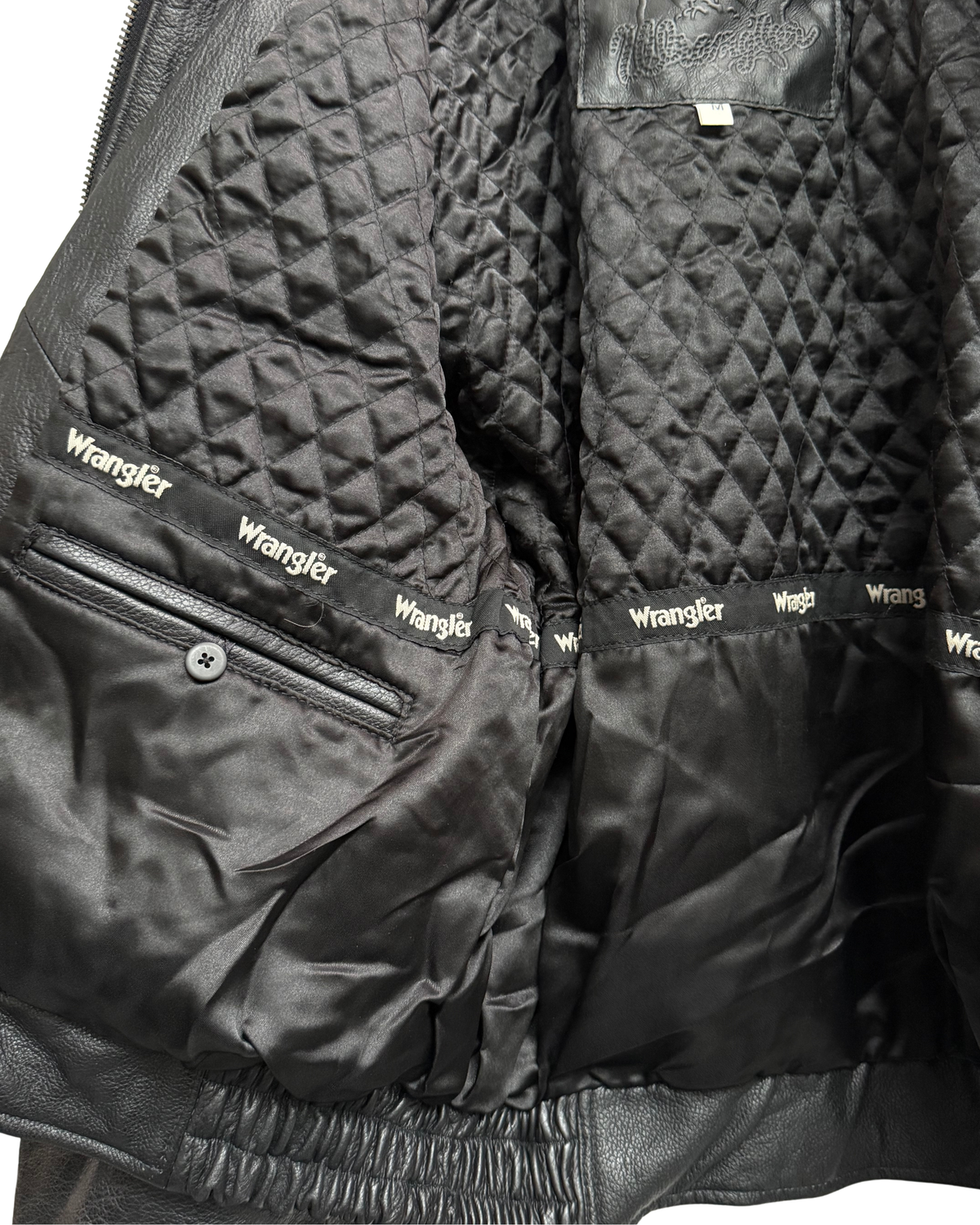 Wrangler "James Dean" Black Leather Bomber Jacket with Detachable Teddy Collar, IT 50, Men