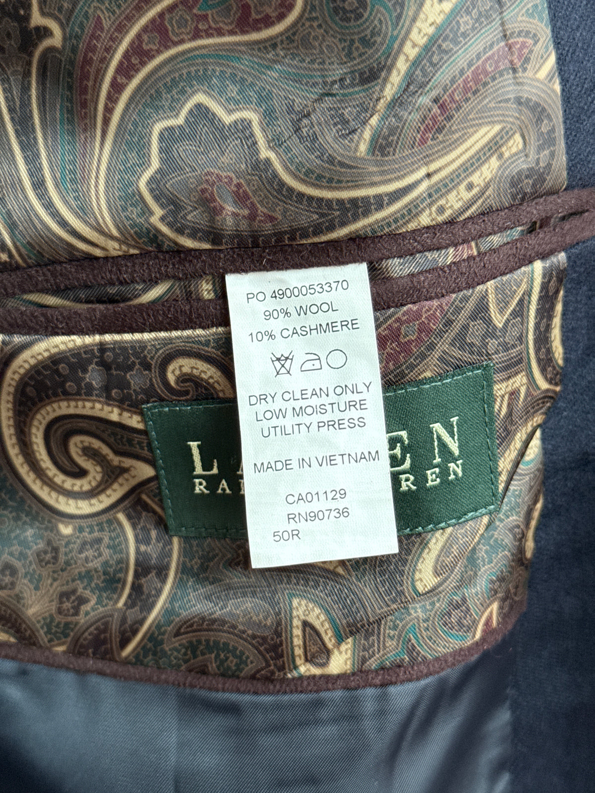 Lauren Ralph Lauren Navy Wool Cashmere Blazer size 54