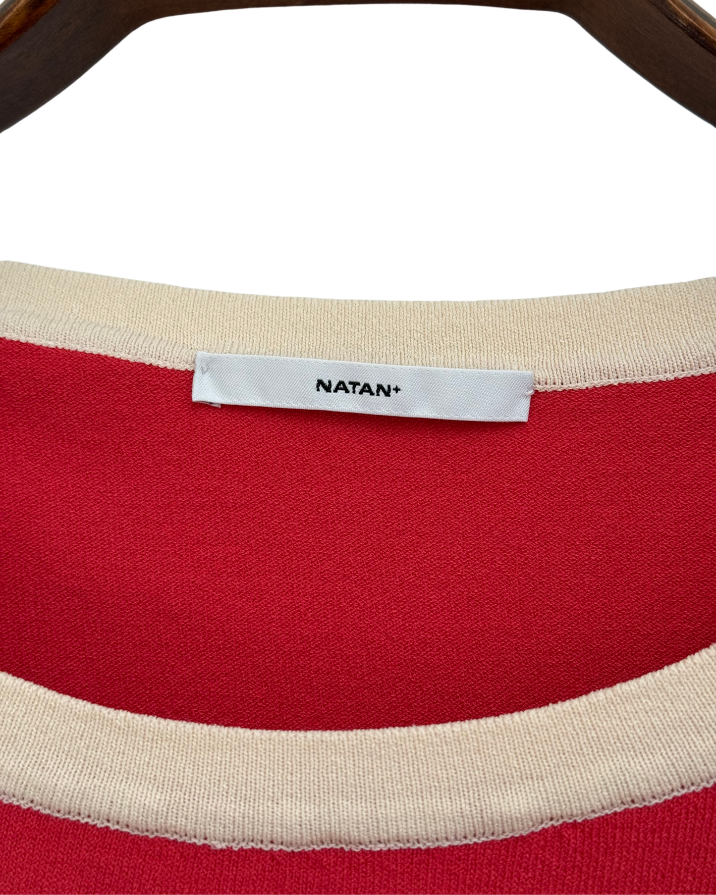 NATAN+ Red Crepon Knit Top with Cream Trim Size 40