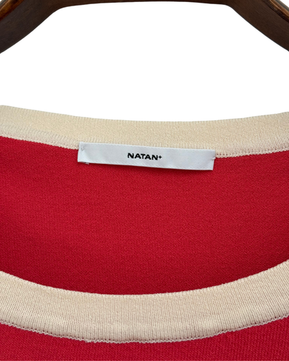 NATAN+ Red Crepon Knit Top with Cream Trim Size 40
