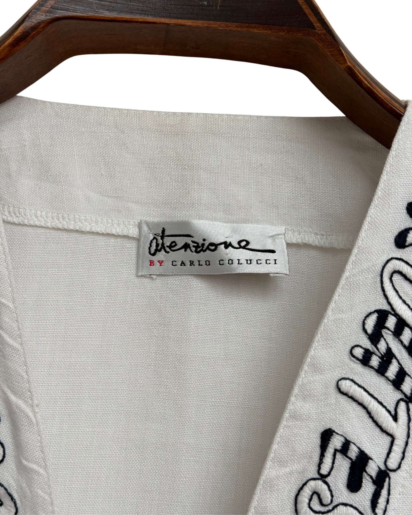 Atenzione by Carlo Colucci Vintage 1990s Marinière Hybrid Cardigan White Navy Embroidered Size 44