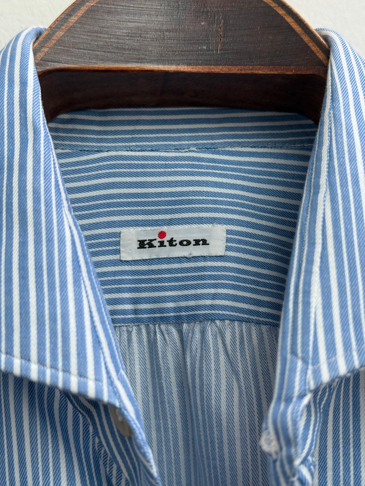 Kiton Blue and White Striped Cotton Shirt size 41