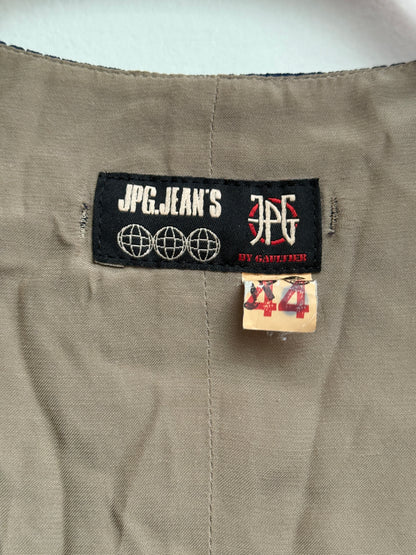 90s JPG Jean's by Gaultier taupe & blue sleeveless midi dress IT 44