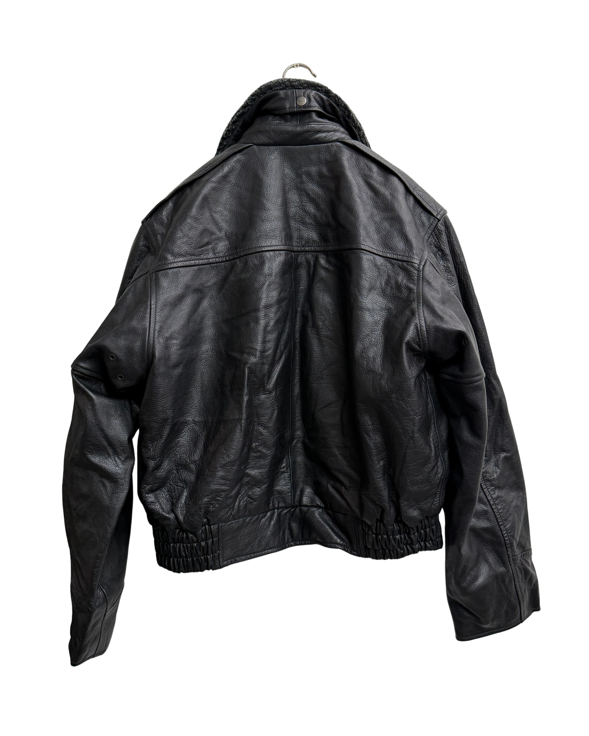 Wrangler "James Dean" Black Leather Bomber Jacket with Detachable Teddy Collar, IT 50, Men