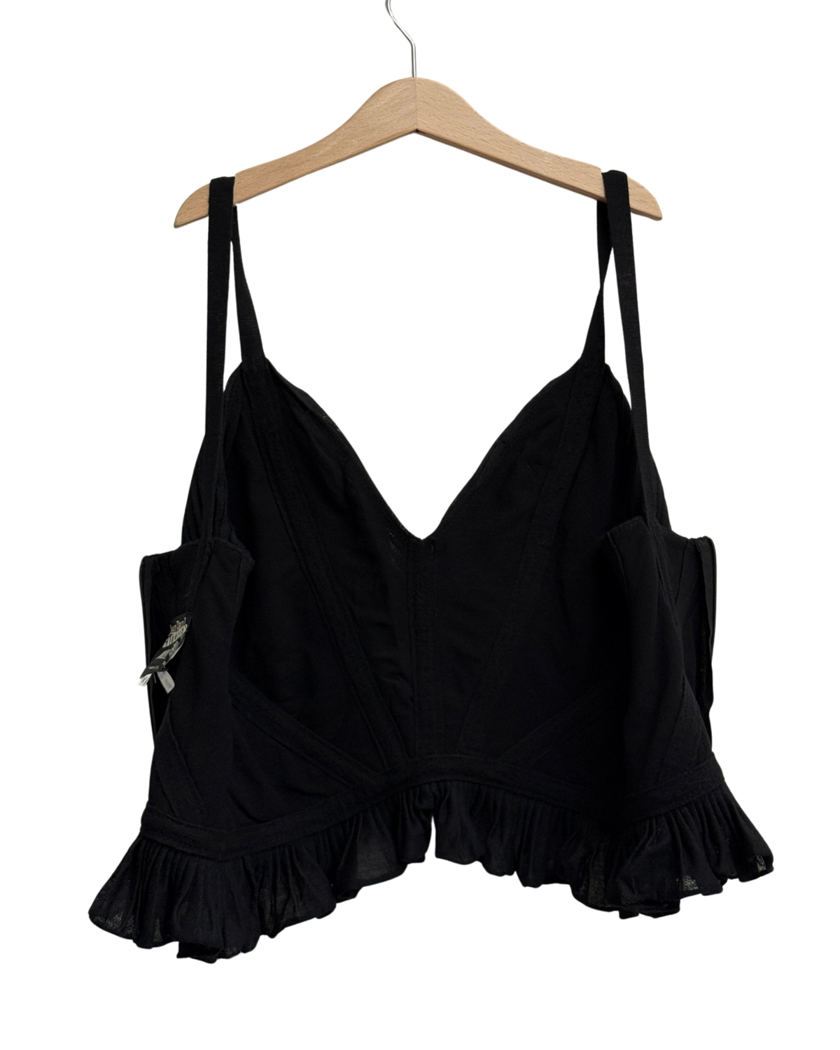 Jean Paul Gaultier wool corset top, ruffled hem, ribbed knit, Maille line Size M