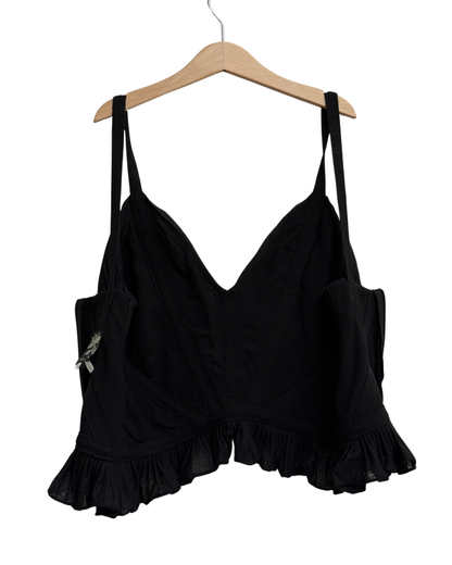 Jean Paul Gaultier wool corset top, ruffled hem, ribbed knit, Maille line Size M