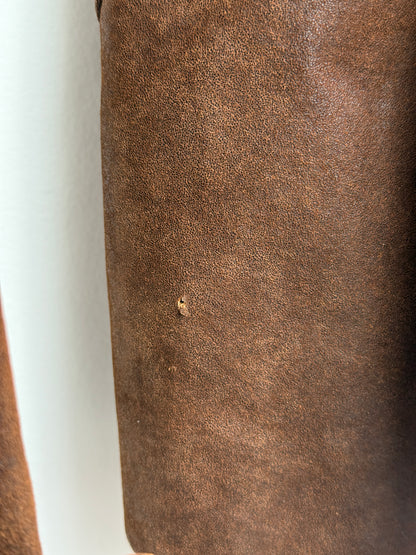 Distressed Brown Leather Trench Jacket, Womens M
