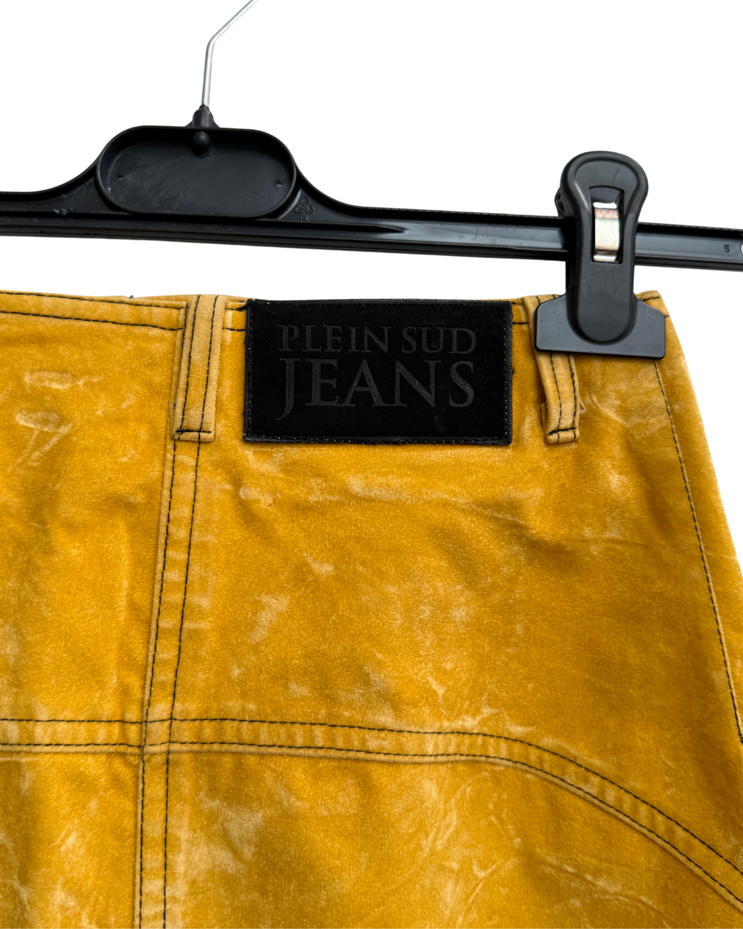 Plein Sud Jeans Vintage 1990s Acid-Washed Mustard Velour Trapeze Skirt Size 38 Made in France