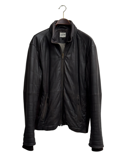 Armani Collezioni Brown Lamb Leather Quilted Jacket with Knit Panels Men Size 56
