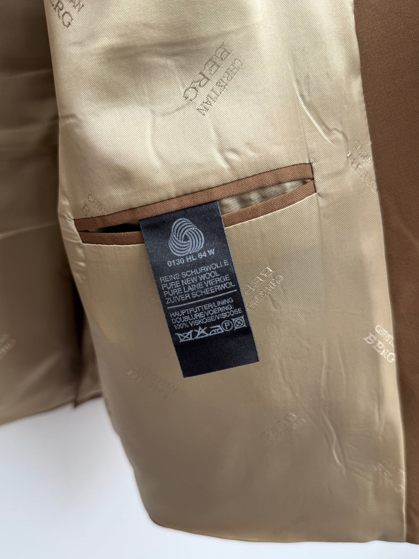 Christian Berg x Loro Piana Super 110s Virgin Wool Double Breasted Blazer Camel Tan Vintage 1980s-1990s