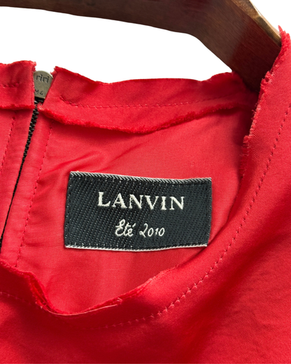 2010 ete Lanvin runway dress, red silk, asymmetric ruffle, 40 FR