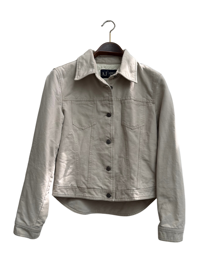 Armani Jeans Padded Cotton Trucker Jacket Cream Beige Made in Italy Size 44 IT