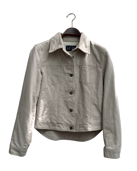 Armani Jeans Padded Cotton Trucker Jacket Cream Beige Made in Italy Size 44 IT