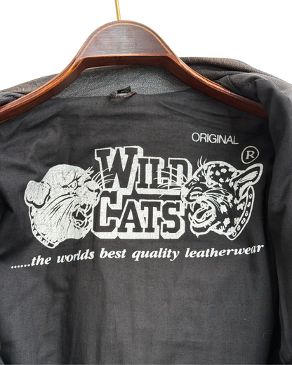 Wild Cats Vintage Leather Biker Jacket Mens XL