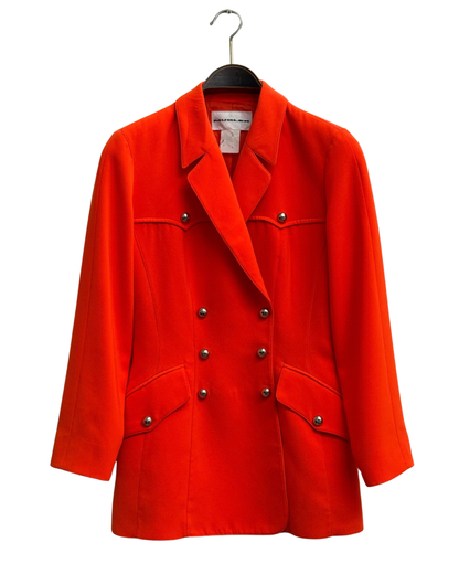 Mugler vintage 90s orange double breasted blazer, silver buttons FR 38