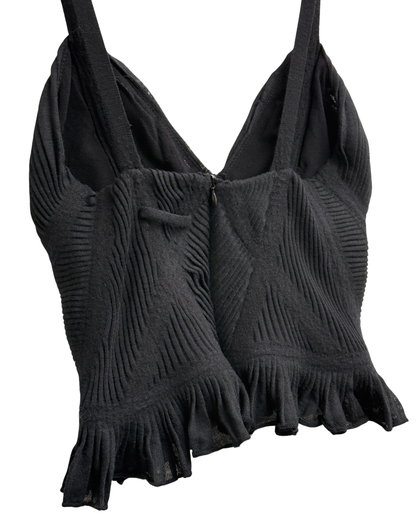 Jean Paul Gaultier wool corset top, ruffled hem, ribbed knit, Maille line Size M