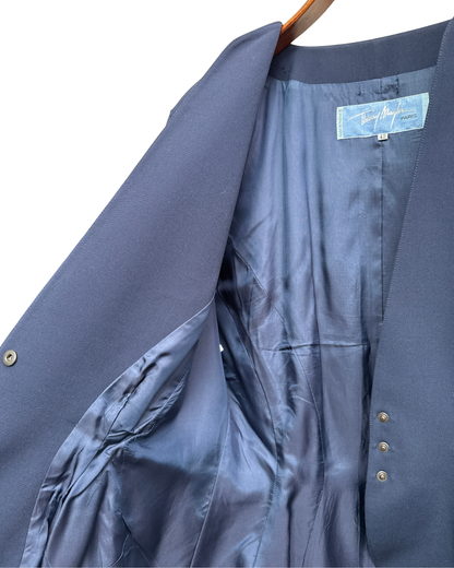 Thierry Mugler vintage navy wool blazer with gold wing motifs size 42