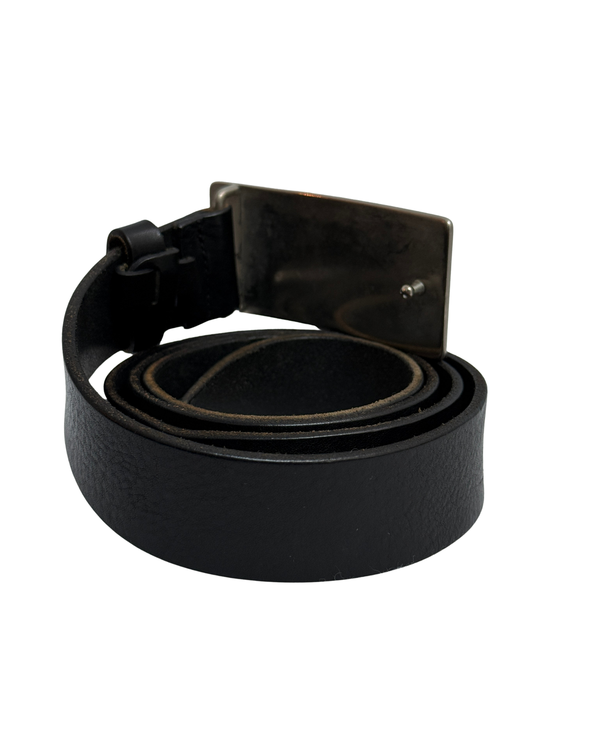 Jean Paul Gaultier vintage black leather belt with silver buckle size 100