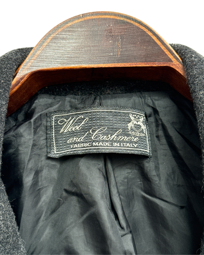 Vintage Italian Wool Blend Double Breasted Peacoat Charcoal L Men