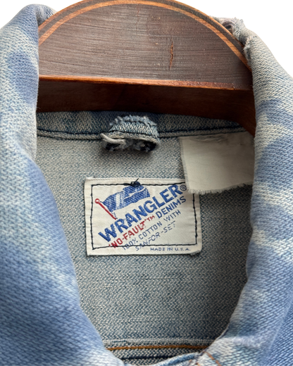 Wrangler Vintage 70s Bleached Distressed Denim Trucker Jacket Blue Men Size M