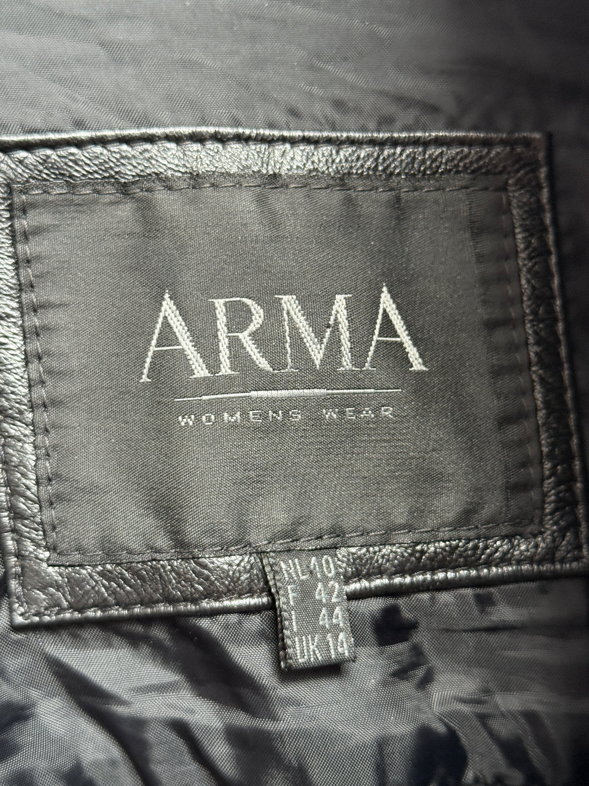 Arma Black Leather and Knit Zip Jacket with Funnel Collar, IT 44, Women