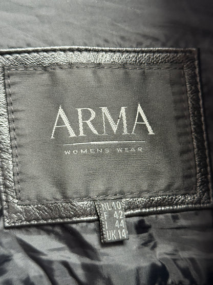 Arma Black Leather and Knit Zip Jacket with Funnel Collar, IT 44, Women