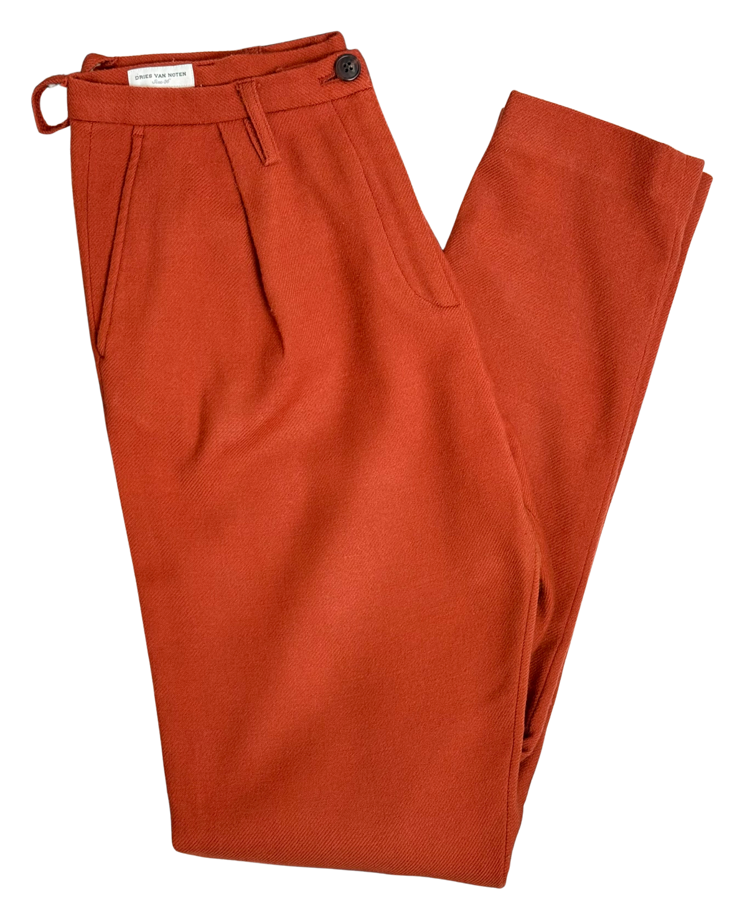 Dries Van Noten Burnt Orange Rust Wool Tailored Trousers Size 36 Made in Slovenia