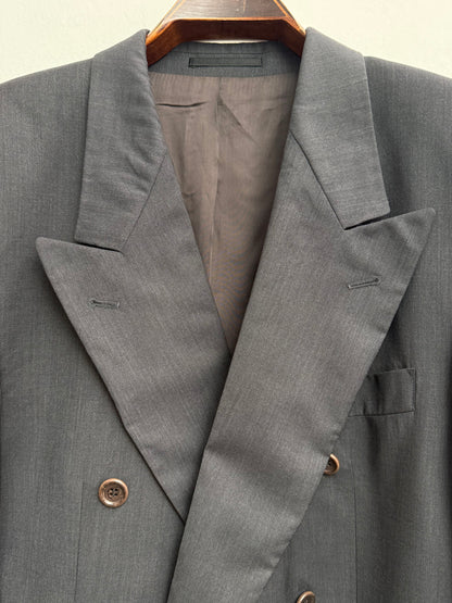 Hugo Boss Al Capone Double Breasted Blazer Charcoal Grey Cerruti 1881 Metallizzato Wool Vintage Size 52
